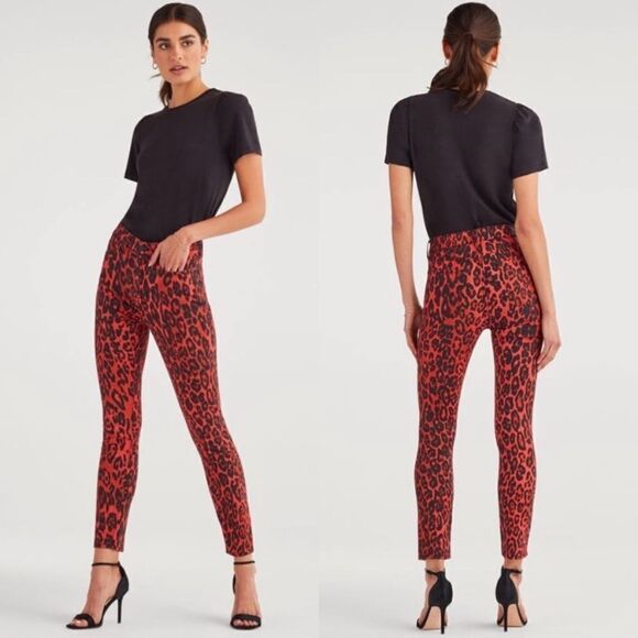 7 For All Mankind High Waist Ankle Skinny Red Cheetah pant - Picture 1 of 12